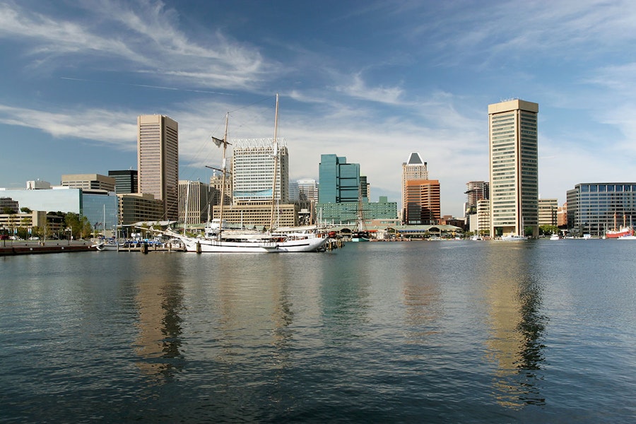Aerial view of Baltimore, Maryland cruise port