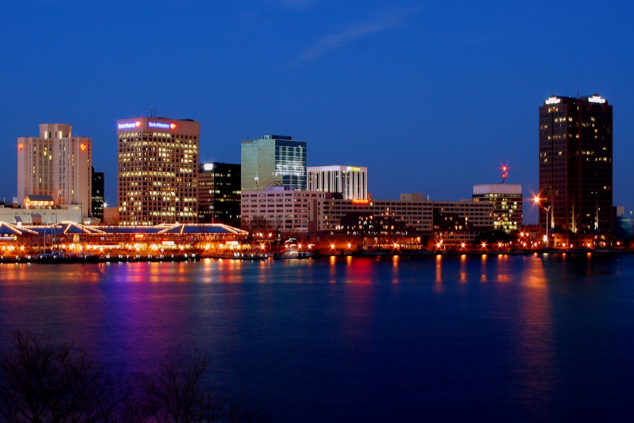 Aerial view of Norfolk, Virginia cruise port
